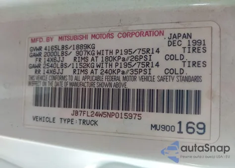 1992 Dodge Ram 50 z USA, uszkodzony, nr VIN JB7FL24W5NP015975